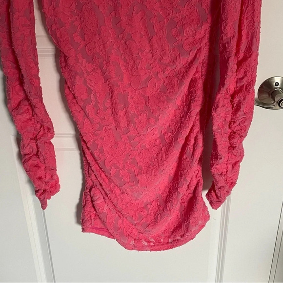 New! Free People long gathered sleeve lace mock neck Dress nwot 18588 - Picture 4 of 12